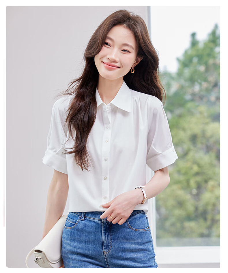 Jeanswest Women's Summer Professional Short-Sleeve Dress Shirt, Elegant High-End Design Commuter Top, White, 2XL 5