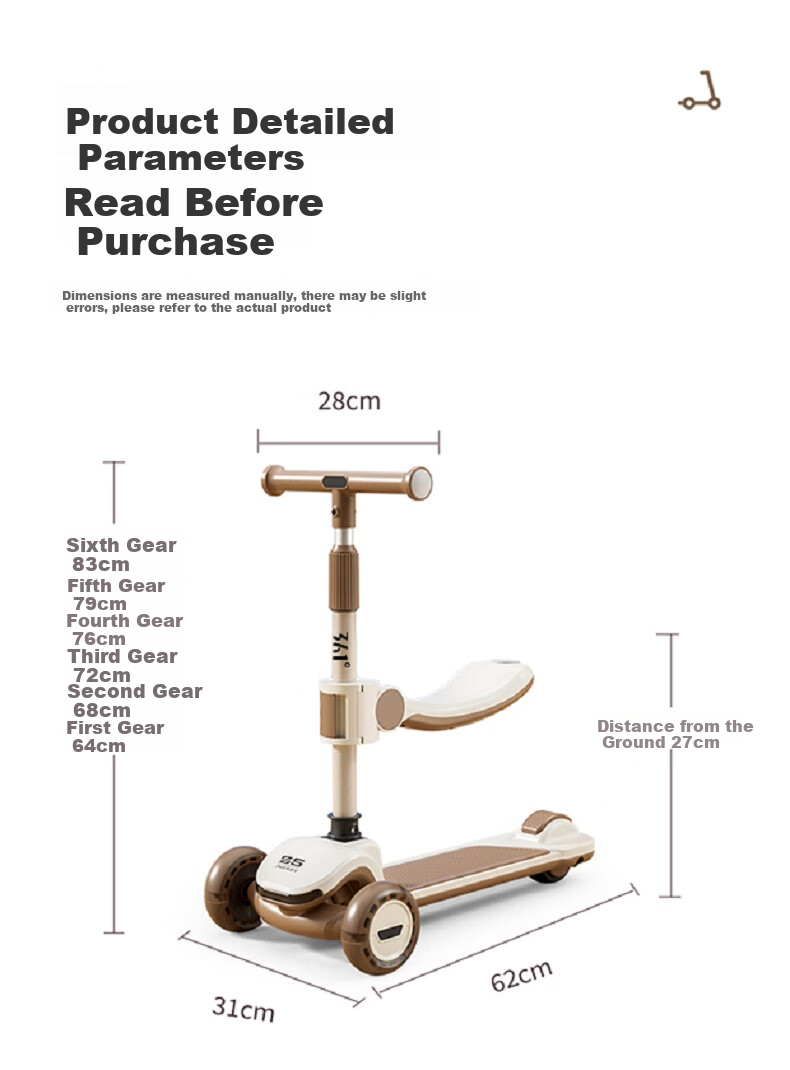 361° Scooter for Boys And Girls, Suitable for Ages 1-3 Children Can Sit on It, Kids' Kick Scooter, Holiday Gift YM-002 18