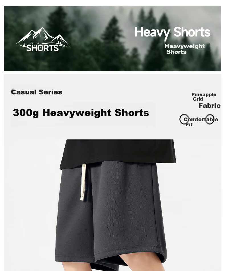 GENIOLAMODE Men's Shorts, Summer Style, Heavy 300G, Casual Draping Loose Fit, Athletic Straight-Leg Five-Point Pants for Young Me 1