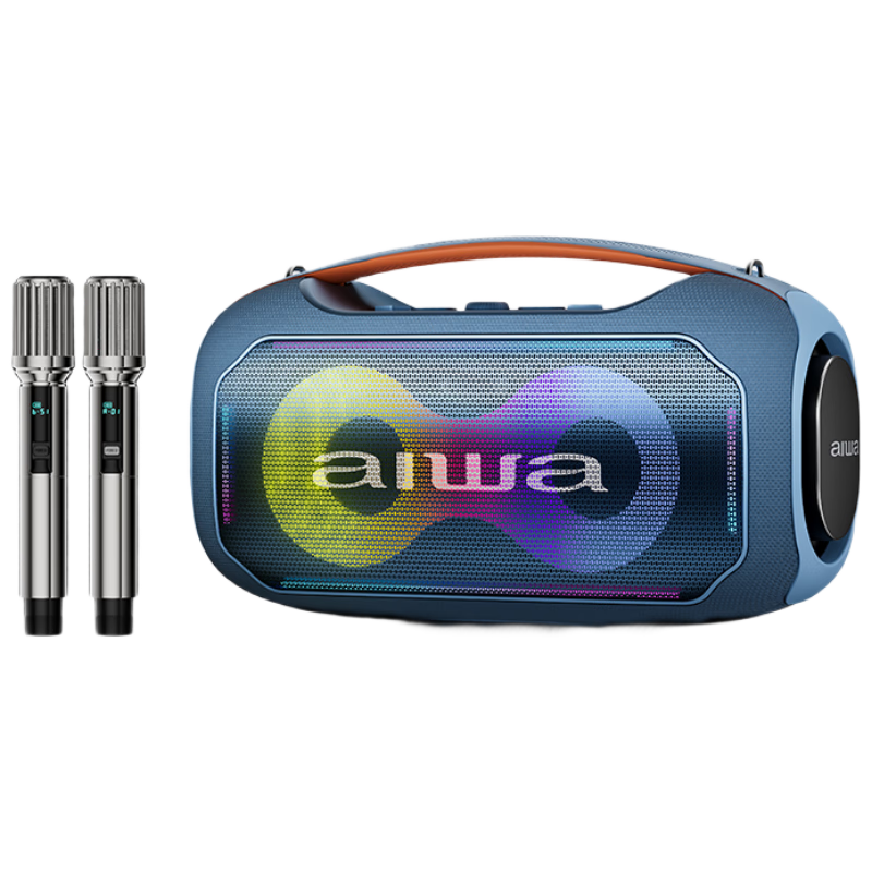 Aiwa AH-28 High-End Premium Sound Bluetooth Speaker with Dual Microphones, Colorful Lights, Outdoor & Home KTV Speaker, Portable Square Dance Subwoofer, Blue-Orange