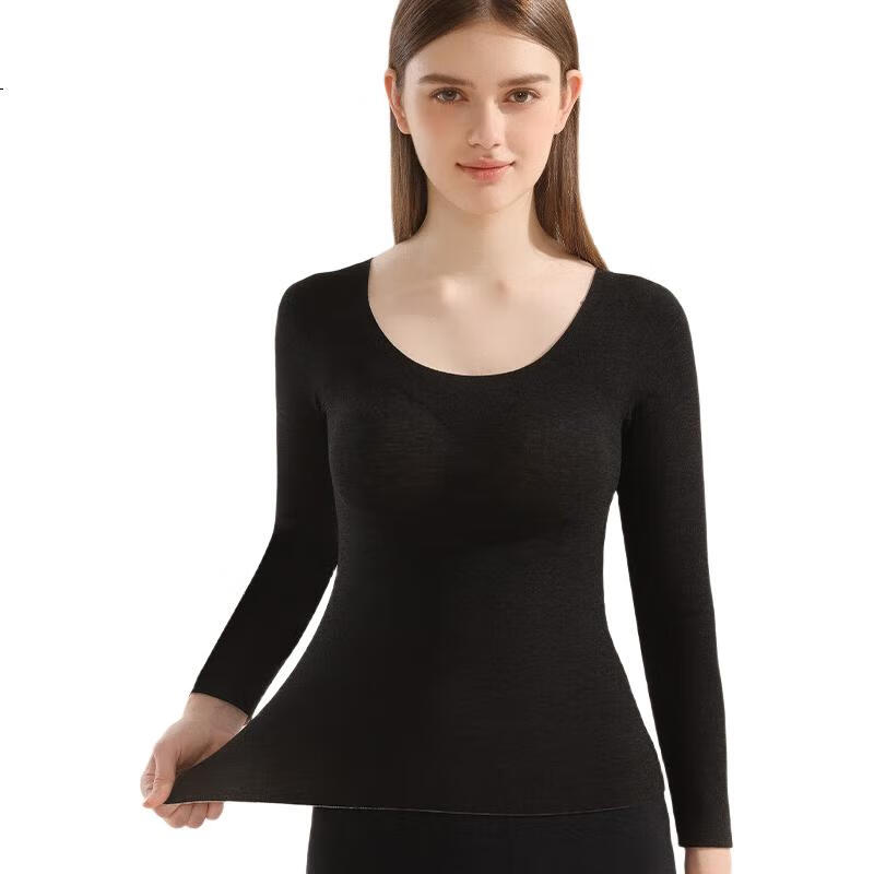 MiiOW New Thermal Underwear for Women with Chest Pads, Warm Base Layer, Contains Cashmere And Silk, Long Sleeves, Black XL