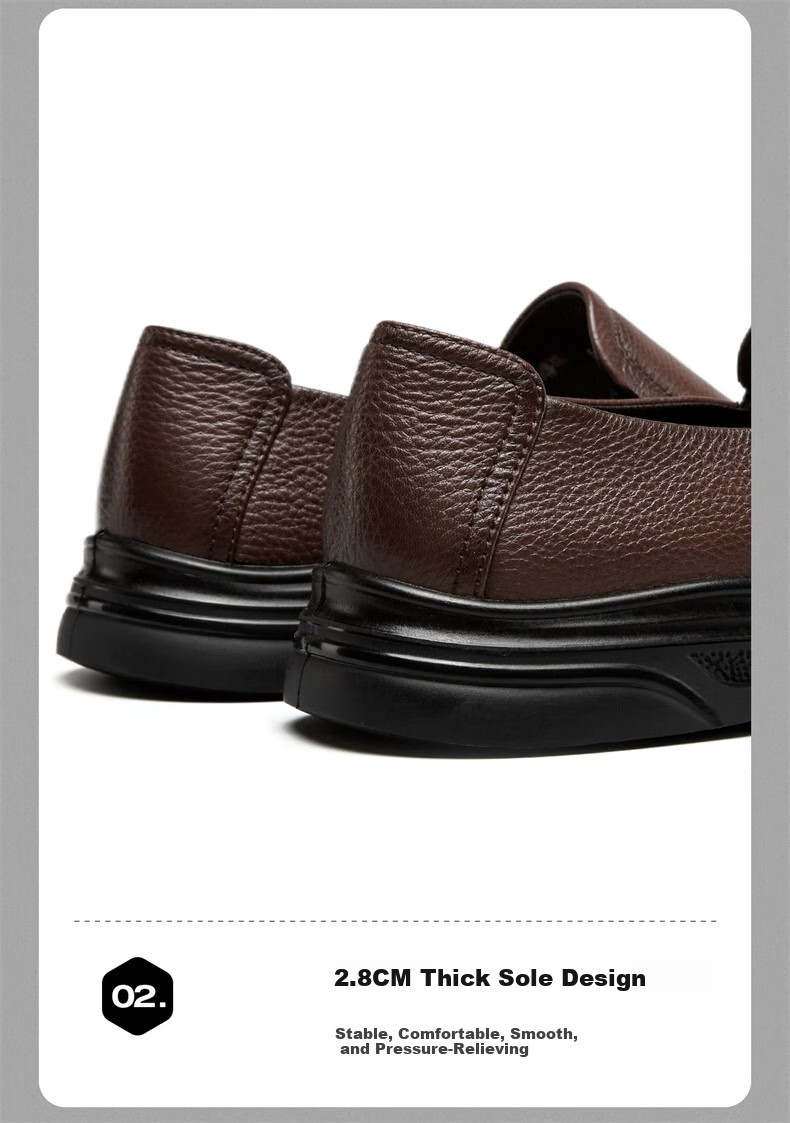 Yierkang Casual Leather Shoes for Men, Comfortable Slip-On Loafers with Perforated Design for Middle-Aged Fathers, Model 61775W, Black, Size 41 29