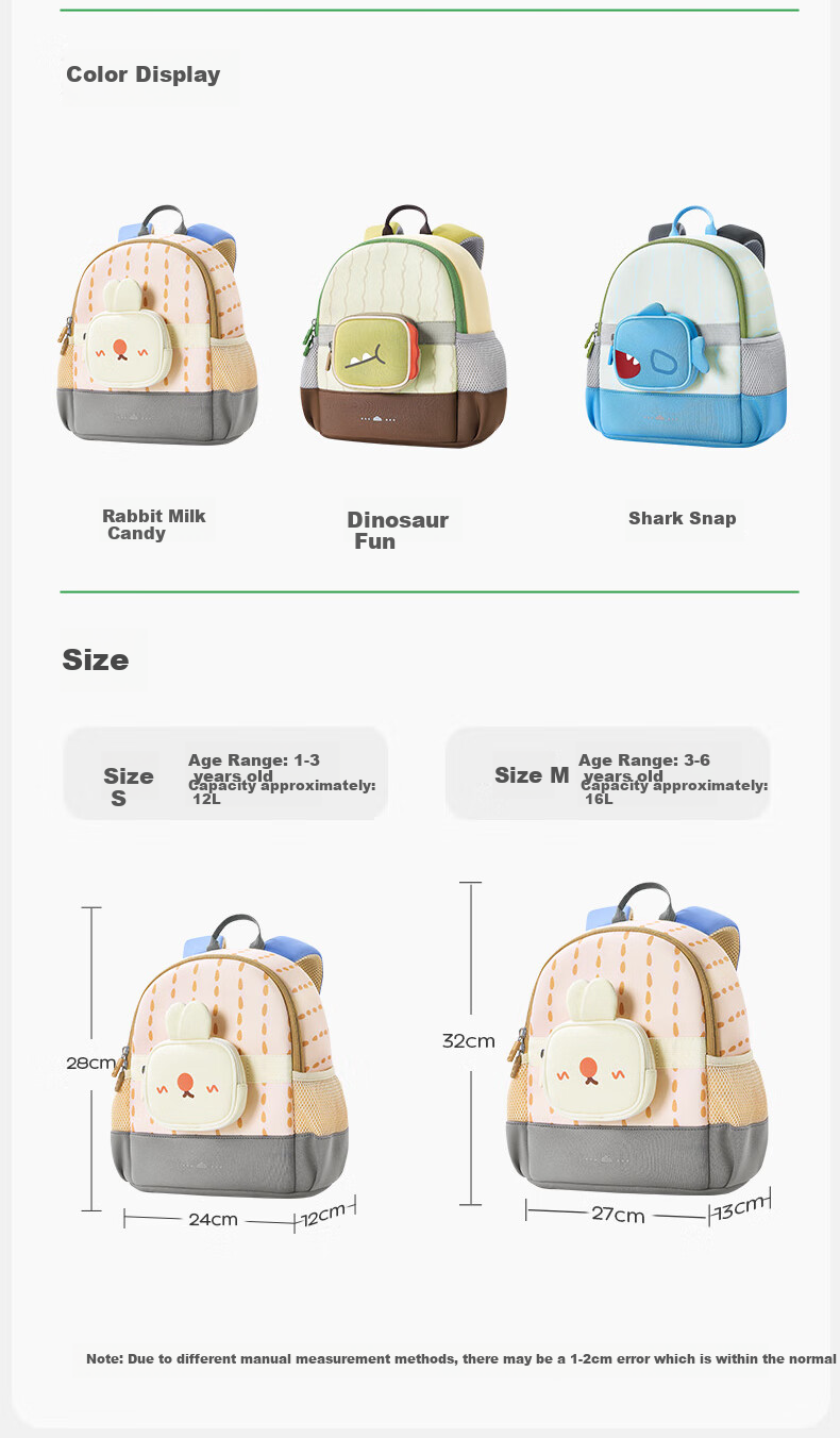 Kocotree Children's Backpack, Ultra-Light Large Capacity Travel Bag, Kindergarten Anti-Loss Cartoon Dinosaur Backpack, Size S 25