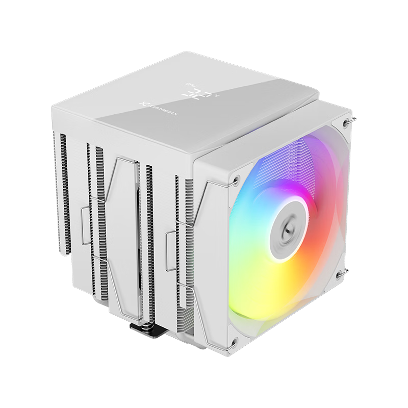 PowerTrain Unknown Player MK6 White Air-Cooled Dual-Tower 6-Copper-Pipe ARGB Sync Desktop CPU Cooler with Temperature Display