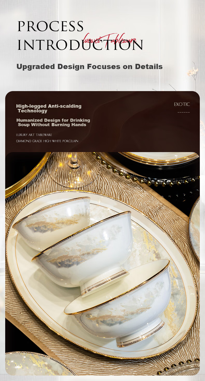 Luowei Dahao Heshan 62-Piece Jingdezhen Ceramic Dinnerware Set, Bowl And Plate Set for Home Use, Dishwasher Safe 13