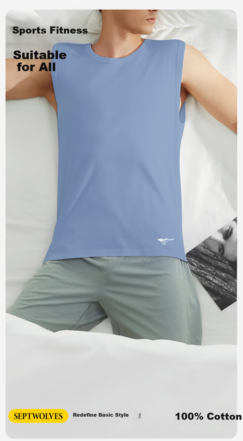 SEPTWOLVES [100% Cotton Soft Comfortable] Wide Shoulder Tank Top for Men, Pure Cotton Undershirt Sleeveless T-Shirt, Sports Fitness Vest Sweat Shirt 2