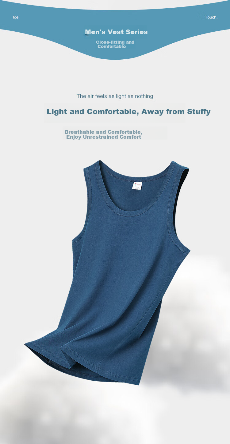 Hodo 2-Pack Pure Cotton Tank Tops for Men, Sports Sweat-Absorbing Breathable Undershirts Set, Size 185/110 3