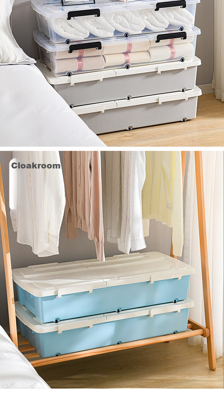 SPACEXPERT Extra Large Under-Bed Storage Box, 65L Volume, 52L Capacity, Transparent, Set of 2, with Wheels 9