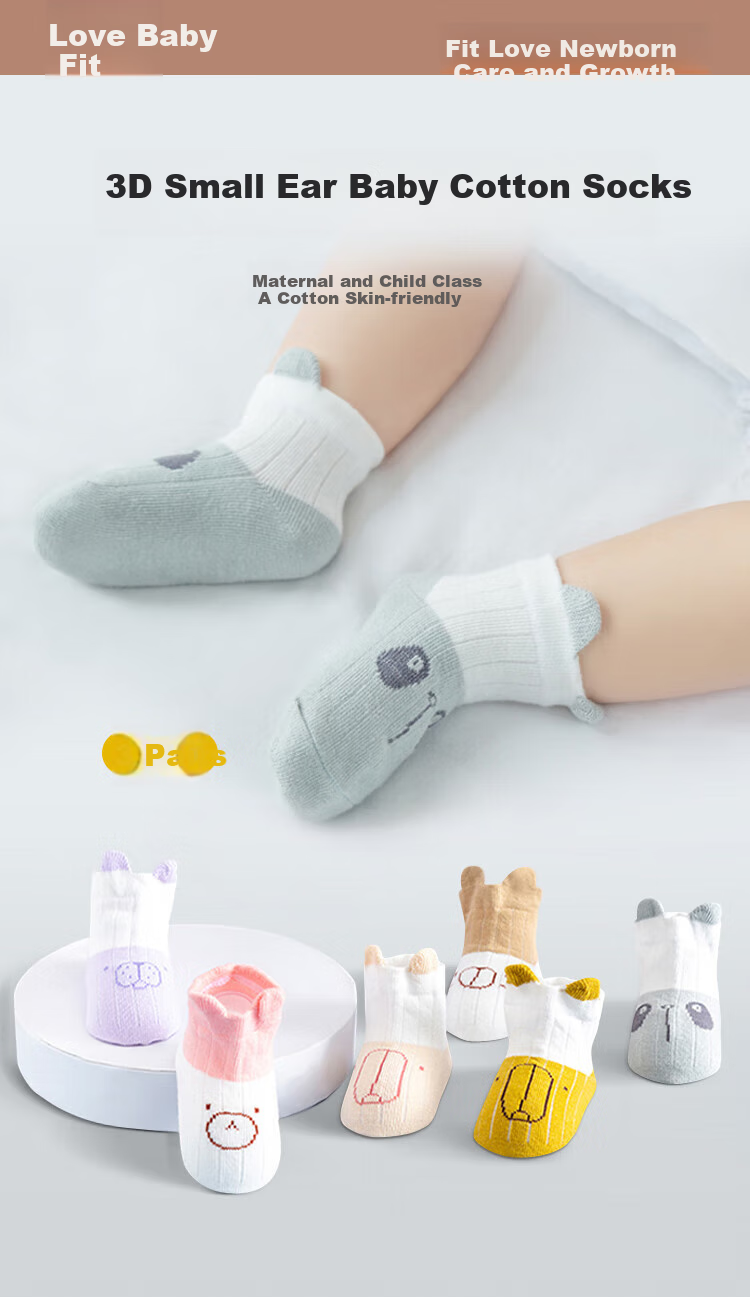 Aibaoshi Baby Socks, Spring And Autumn Newborn Mid-Calf Socks, Infant Cotton Socks, Children's Socks, Blue Bear Pattern, 3 Pairs, Size S, B1546 1