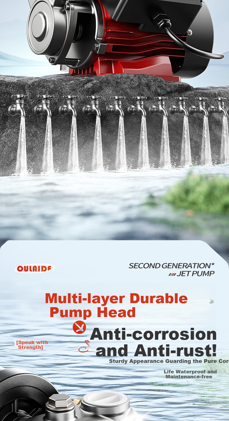 Oulaide Booster Pump, Household Fully Automatic Pressure Booster, Water Heater, Home Shower, Tap Water, Self-Priming, Non-Mute Booster Pump 2