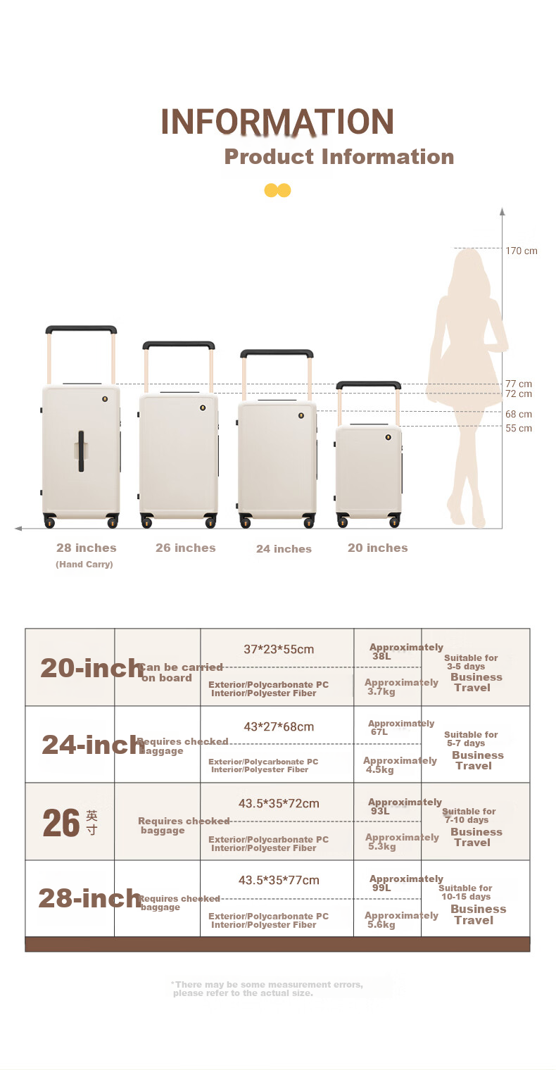 LEVEL8 Suitcase with Wide Handle, Travel Luggage for Men And Women, 28-Inch Large Capacity Password Lock Suitcase with Spinner Wheels, Yuexiangjia Series, Apricot Color 18