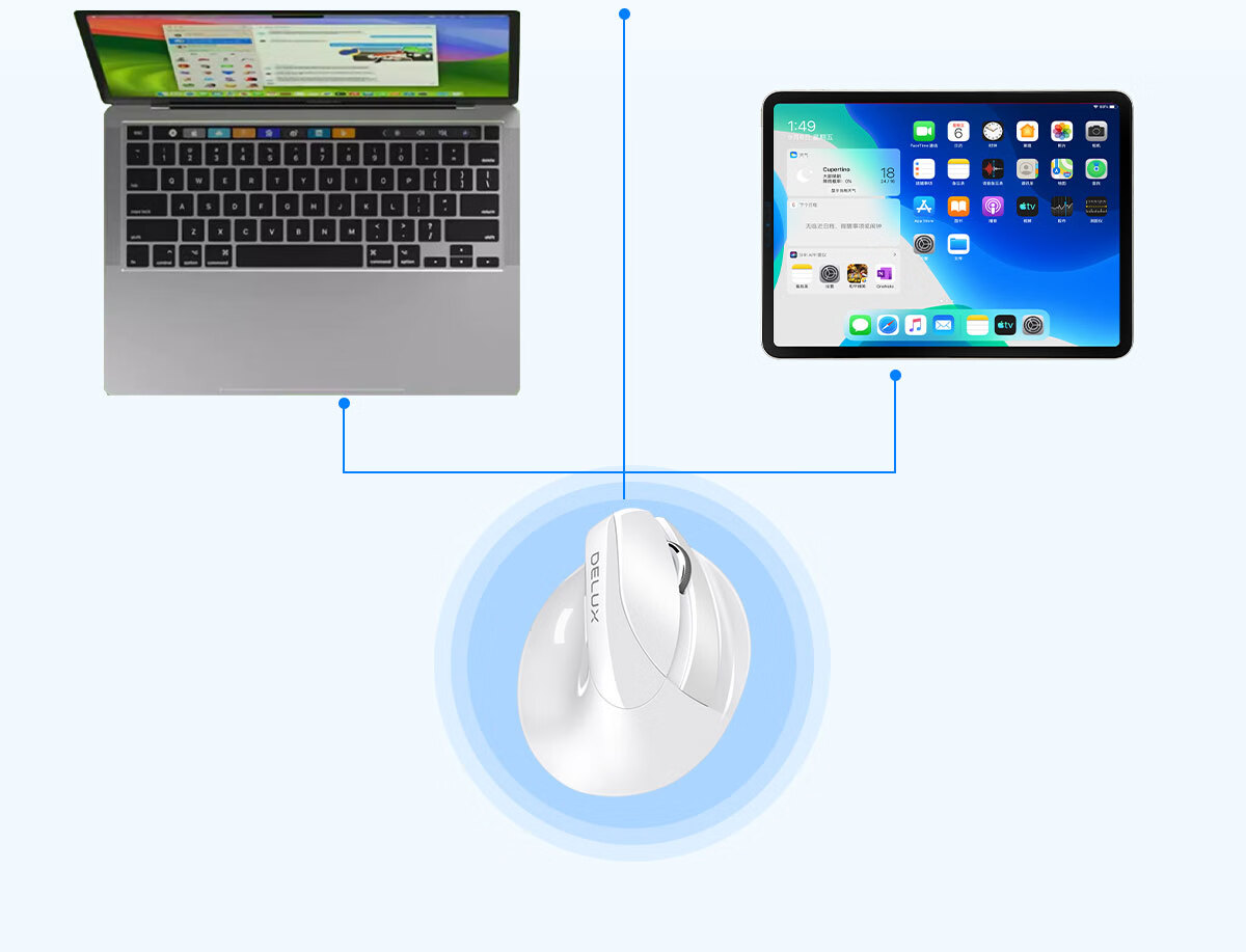 Delux M618mini Wireless Mouse, Bluetooth Mouse, Ergonomic, Vertical Standing, Dual-Mode Rechargeable, for Office And Laptop Use, Quiet Clicks, Iron Gray Color 18