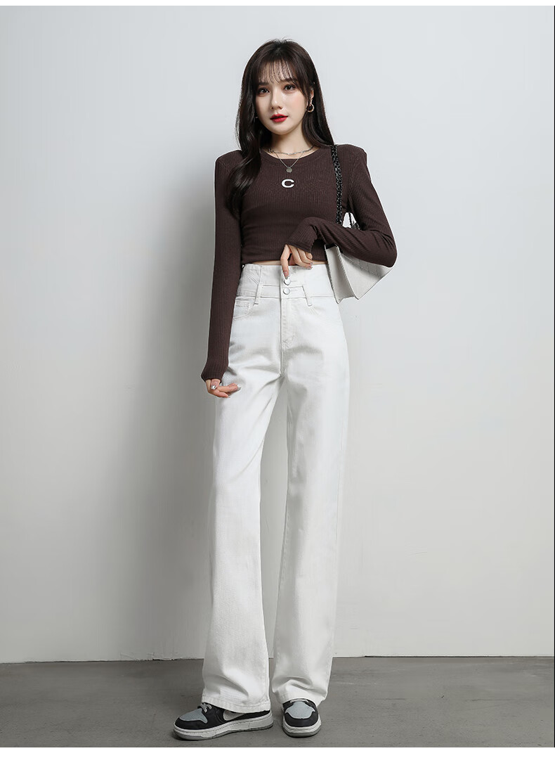 Romon [Cotton Stretch] Women's Summer High-Waist Slim Fit Simple Casual Loose Wide-Leg Jeans Dark Blue S 17