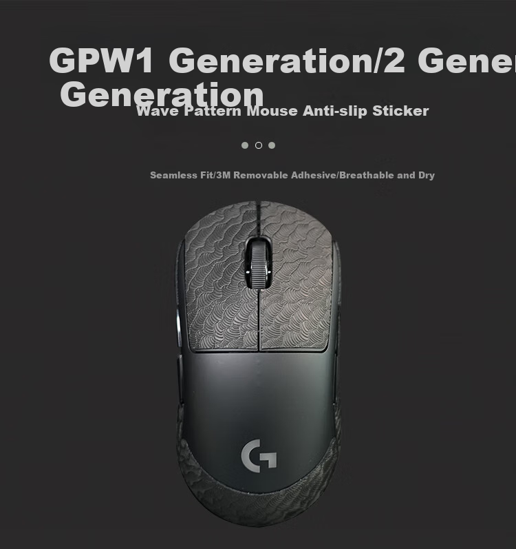 Huoxi Gpw Anti-Slip Sticker Second/Third Generation, Sweat-Proof Side Adhesive Sticker GPW2, Dog Poop King Gaming Wireless Mouse Sticker, Frosted Anti-Slip Sweat-Proof, Black Wave Patter 1