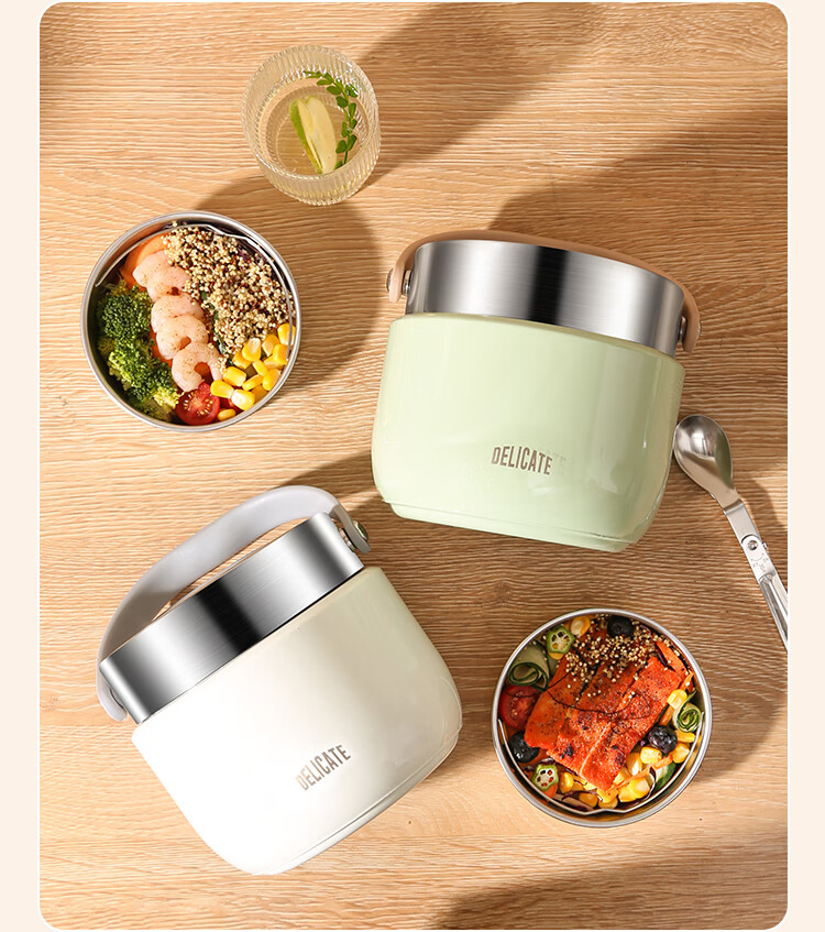 Ymer Double-Layer Insulated Lunch Box, Extra Long Handle, for Office Workers And Students, Self-Operated New Stainless Steel Soup Pot And Bowl 6