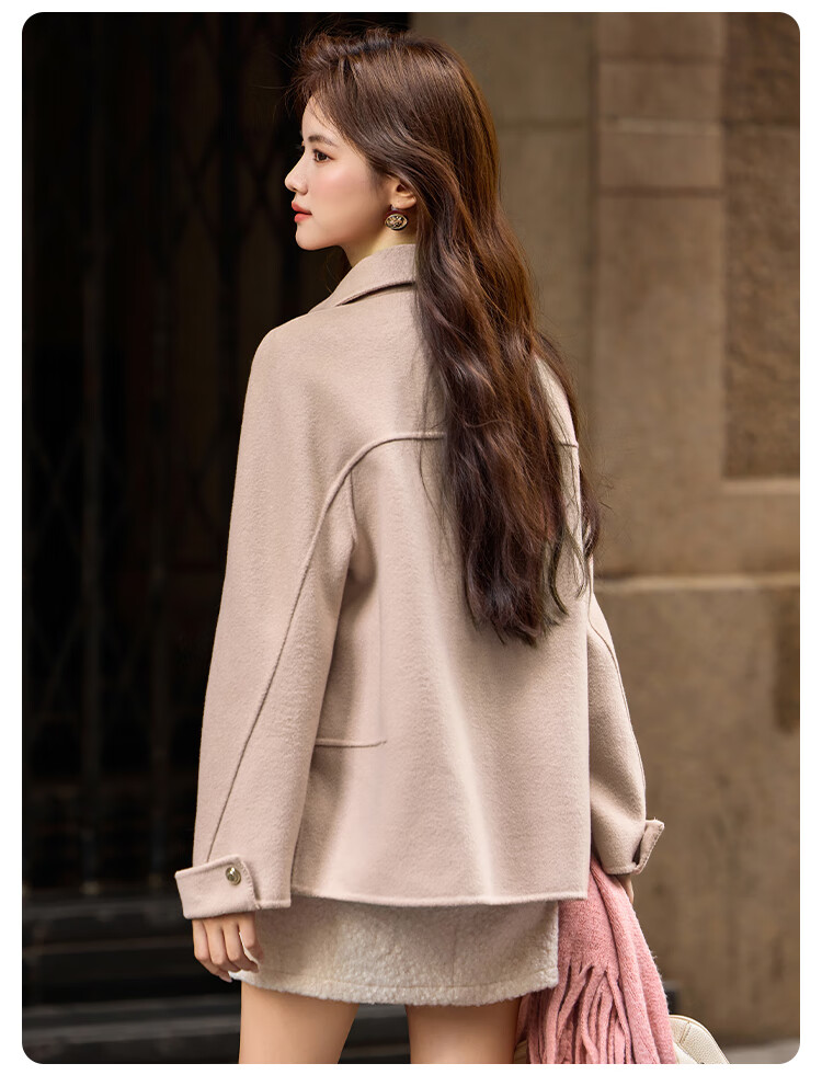 Bailuyu Lapel Full Wool Double-Sided Felt 25 Winter New Straight Slim Short Coat Jacket Women Almond Color S 11