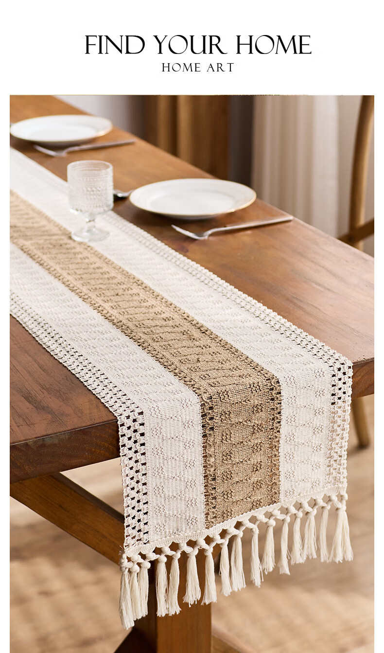 Jingxun Table Runner Color Block Tie-Dye Hollow Tassel Living Room TV Cabinet Coffee Table Tea Mat Long Decorative Tablecloth, 30*240cm 7