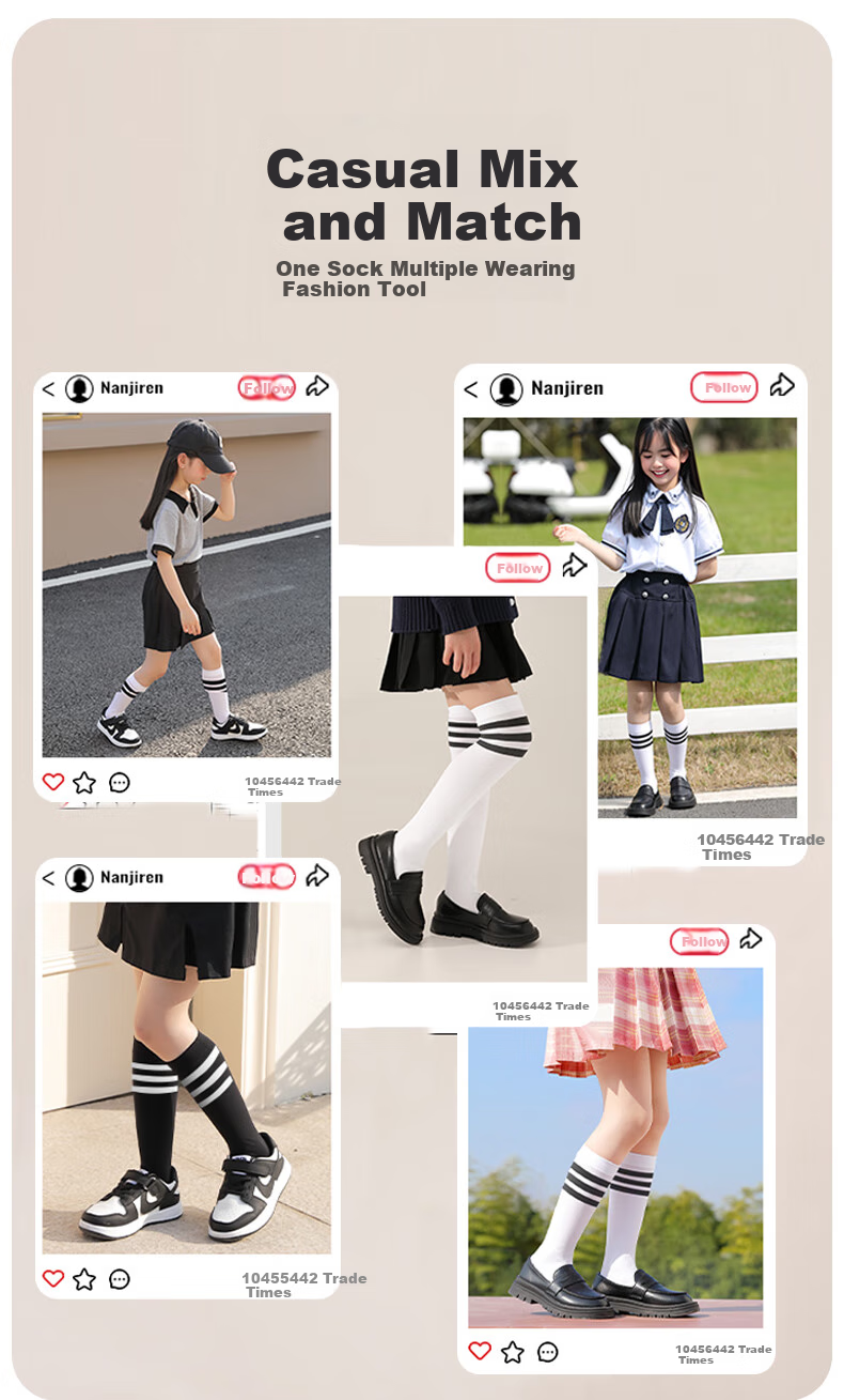 Aibaoshi Children's Socks, Preppy Style Long Socks, Student Soccer Socks, Mid-Calf Socks for Boys And Girls, Over-Knee Socks, 3 Pairs, 35cm T168 7