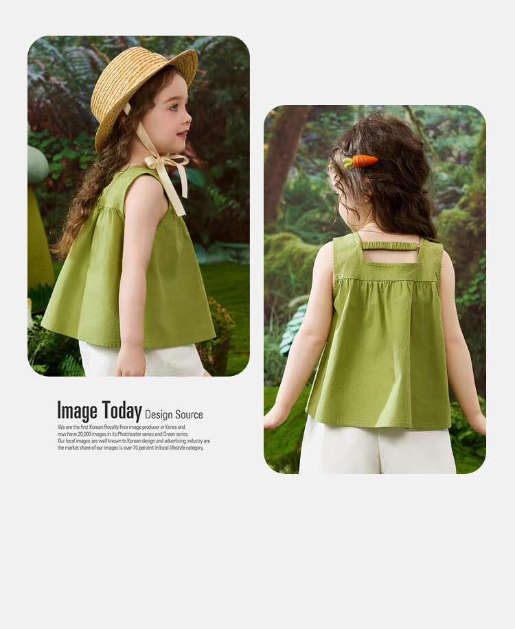 ASK JUNIOR Children's Summer Set, Sleeveless Vest Top for Young Kids, Casual Shorts, Forest-Style Girls' Pure Cotton Two-Piece Outfit, Green, Size 130 8