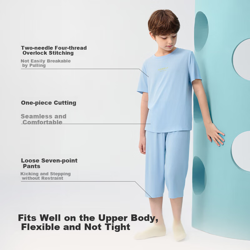 BALABALA Children's Pajama Set Summer Boys And Girls Home Wear Bamboo Fiber Breathable Comfortable for Outdoor Use 208225171204