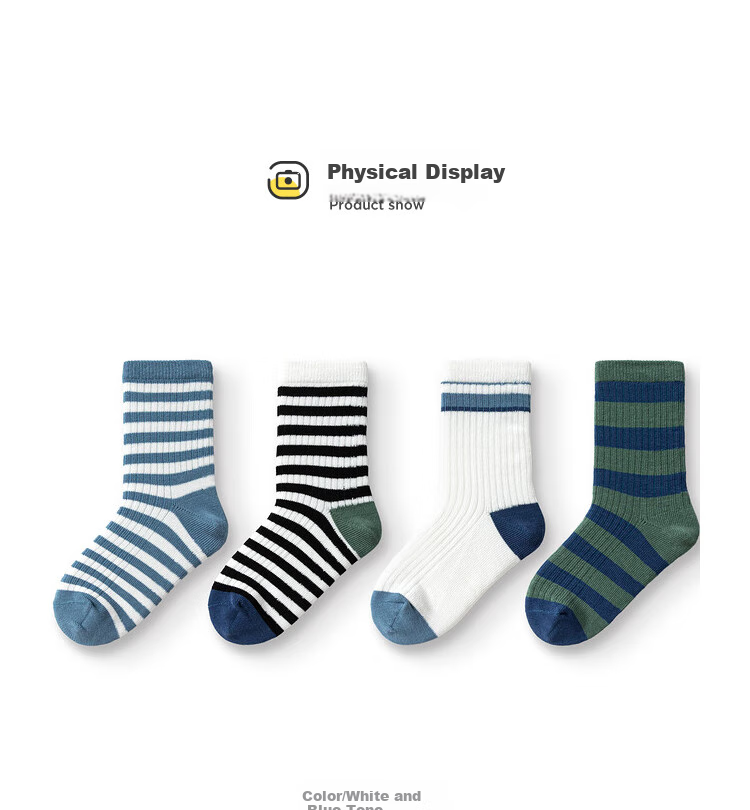 BALABALA Children's Socks, Cotton Autumn New Style Striped Mid-Calf Socks for Boys And Girls, Four Pairs Pack, 209925172207 5