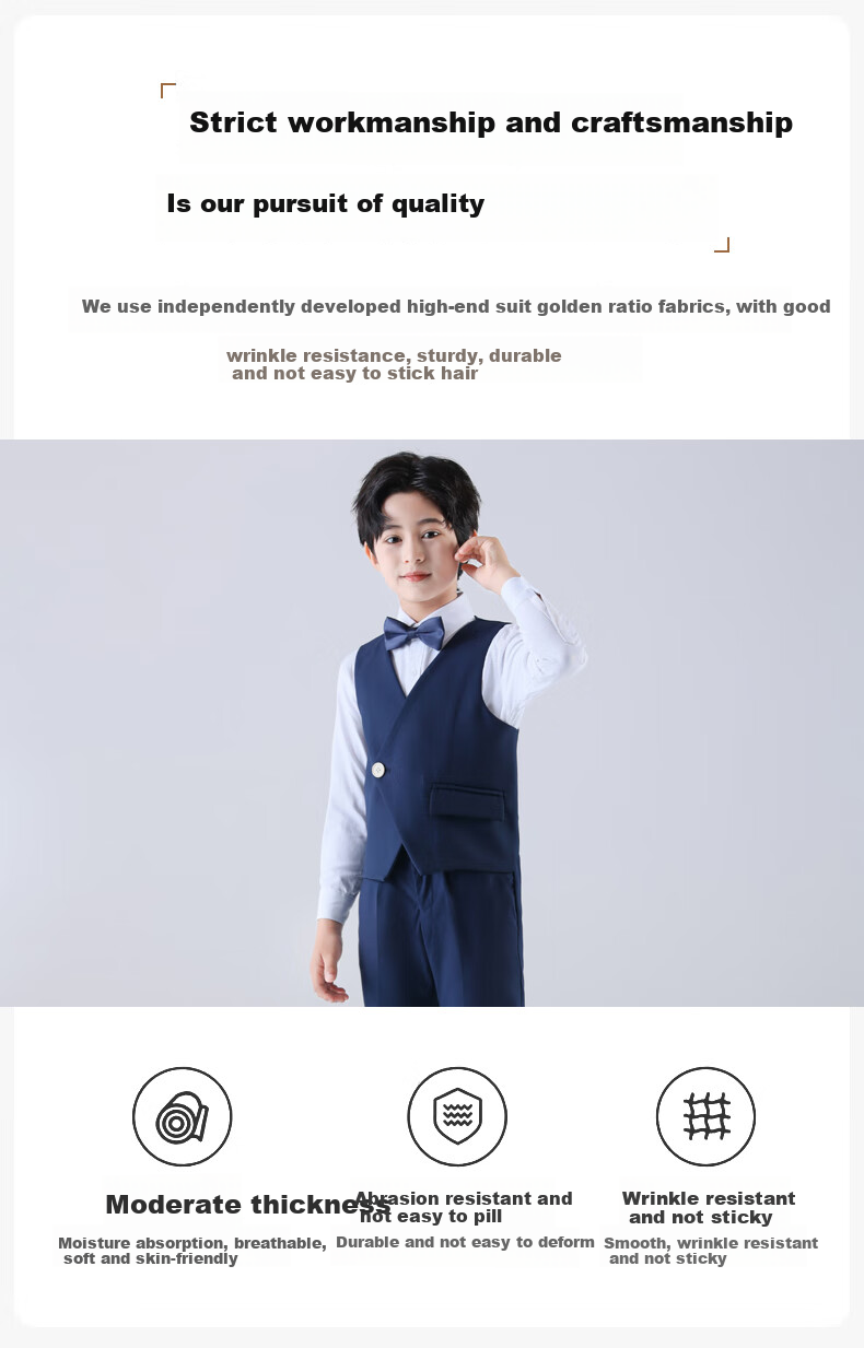 Yinuofang Children's Suit Set, Vest Set for Performances, Boys' Suit, Navy Blue Single-Breasted Vest Set, 160CM 3