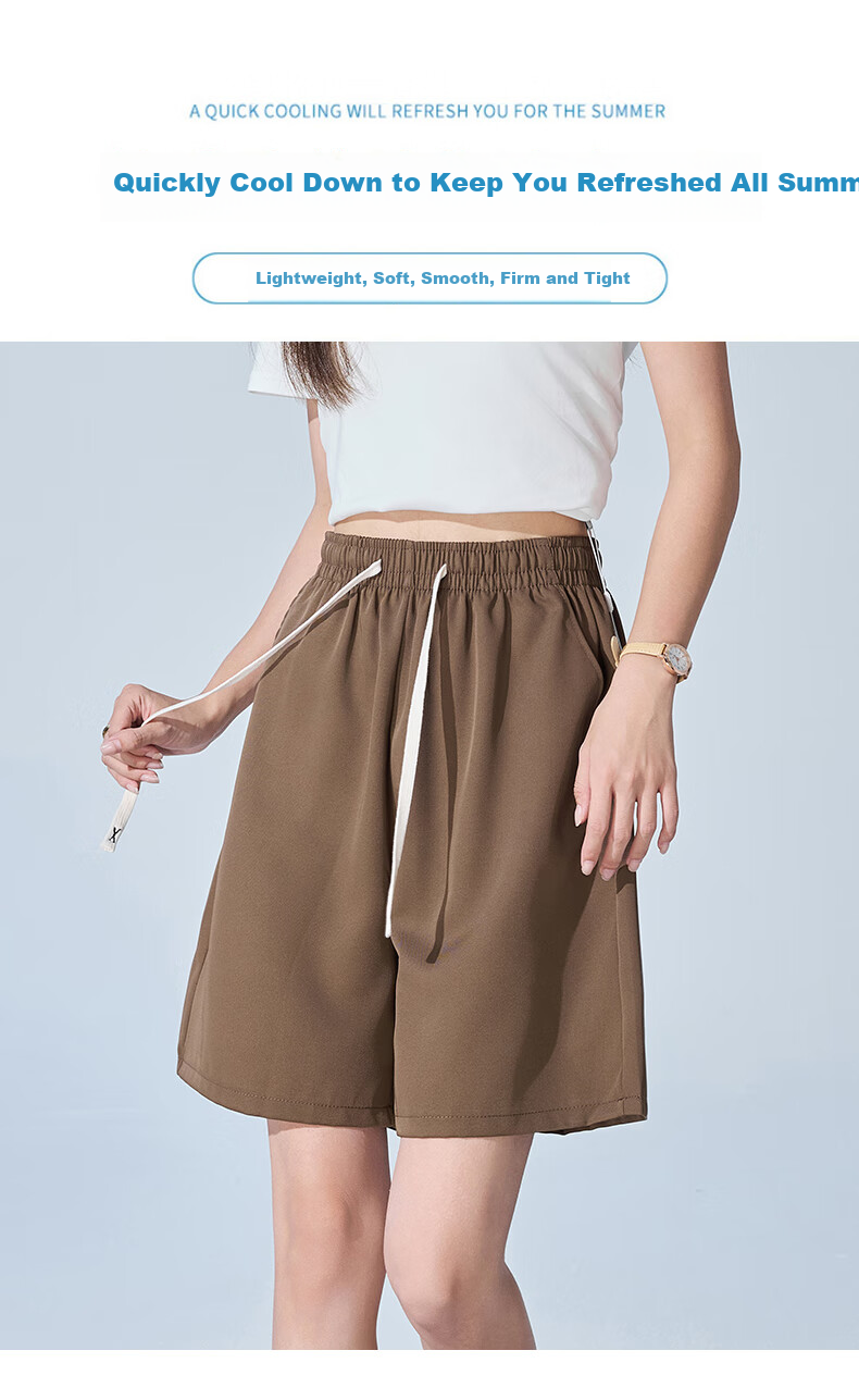 XUEXIMAN Women's Summer Thin Loose Wide-Leg Five-Point Suit Shorts High-Waist A-Line Slim Casual Pants 3