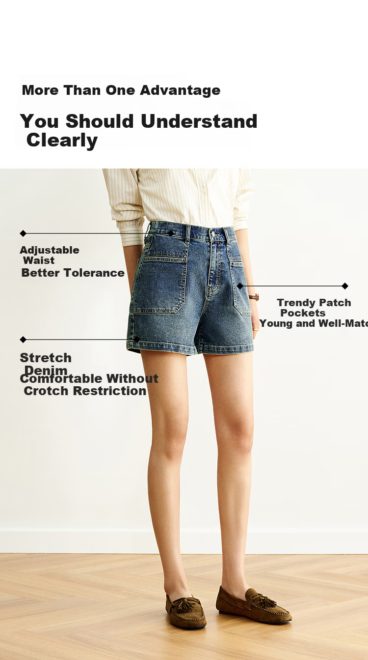 Semir Senrou | Women's Jeans, Summer Vintage Washed, Semi-Elastic Waist, Shorts, Retro Trendy Straight-Leg Pants, 103325122001 2