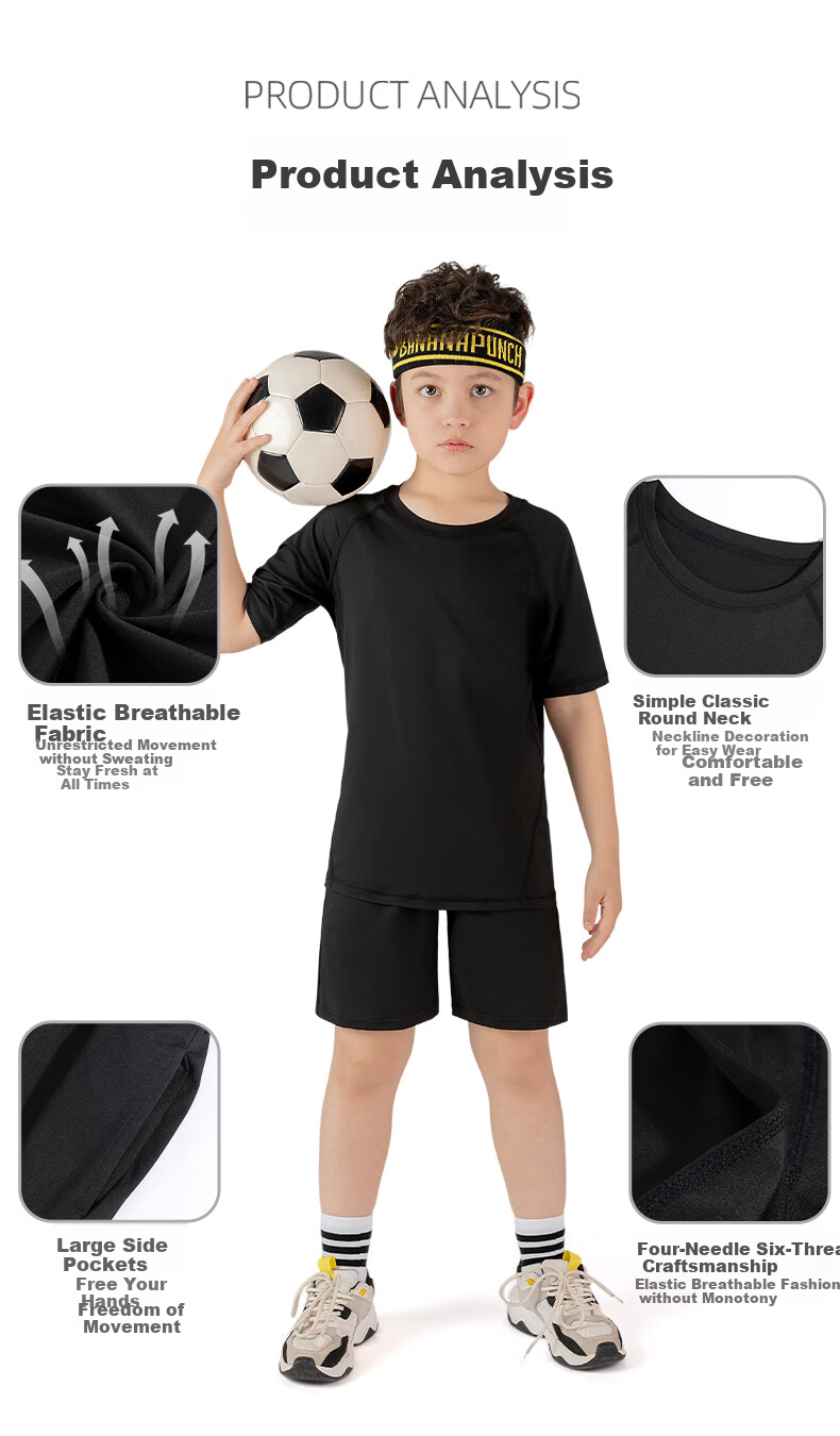 Fandimu [Children's Sports Set for Boys And Girls], Tight-Fitting Training Shirt, Running Suit, Youth Sportswear, Fitness Wear, Badminton Outfit 4