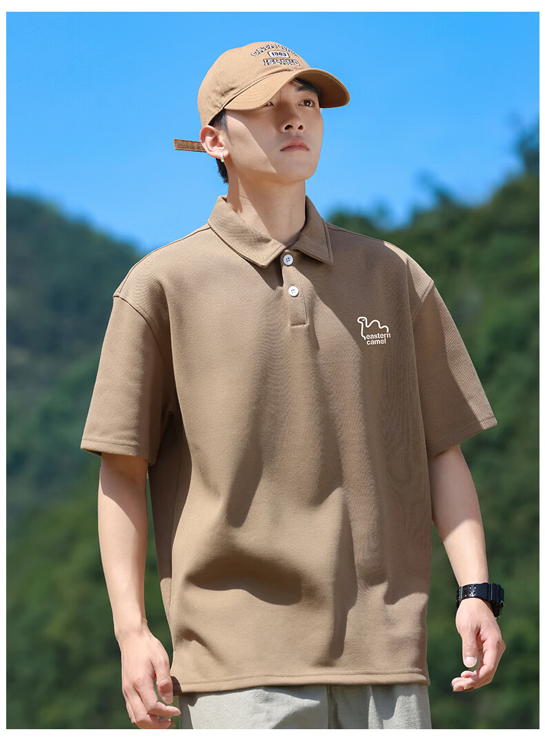 EASTERN CAMEL Short-Sleeve Polo Shirt for Men, Summer Heavyweight Breathable Solid Color Sports Collared Outdoor T-Shirt Top, Black, XL 18