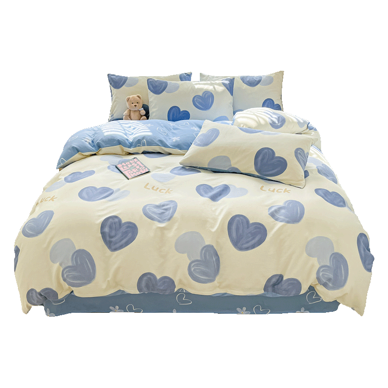 Hodo 100% Cotton Four-Piece Bedding Set Winter Bed Sheet and Duvet Cover 200x230cm Heartbeat for 1.5/1.8m Bed