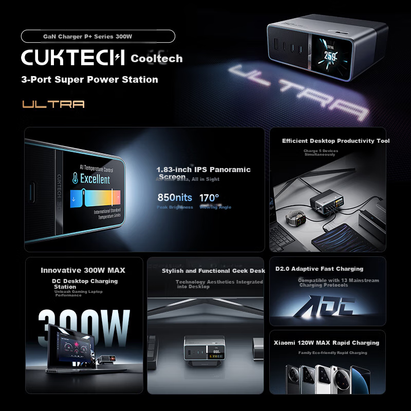 Зарядная станция CUKTECH Kuotai Ke No. 30 Super Power Station Ultra Desktop Charger, 300W, GaN, для ноутбуков, Xiaomi, Apple