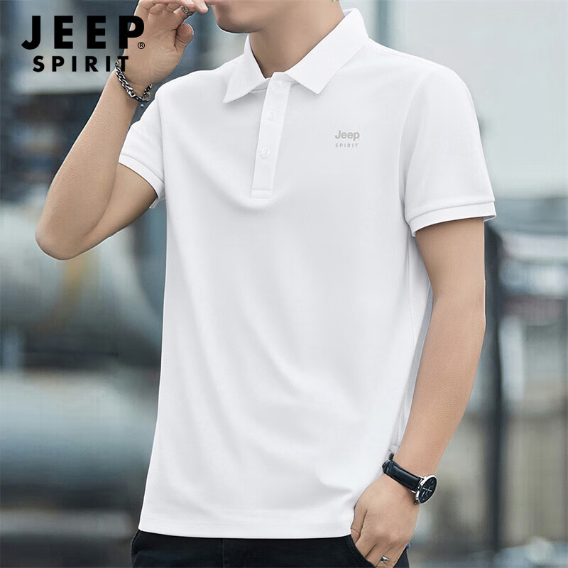 JEEP SPIRIT Polo Shirt for Men, Ice Silk Short-Sleeve T-Shirt, Summer Business Casual Wear for Young And Middle-Aged Fathers, Work Uniform Top for Men, Size L