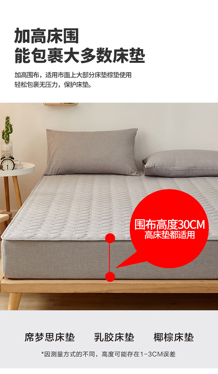 Wuyinliangpin Pure Cotton Quilted Fitted Sheet Single Piece, 100% Cotton Bed Cover for 1.8-Meter Bed, Double Bed Protective Cover for Home Use, 1.8x2 Meters 4