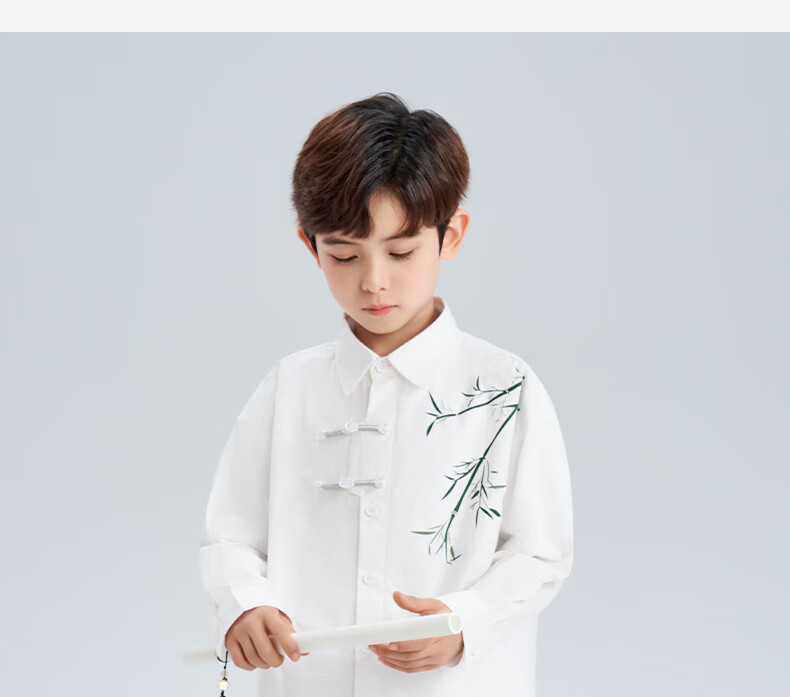 Luomeng Children's Chinese-Style Jacket, New Traditional Boys' Shirt, Versatile Spring And Autumn Bamboo Casual Shirt for Boys, White, Size 140 18