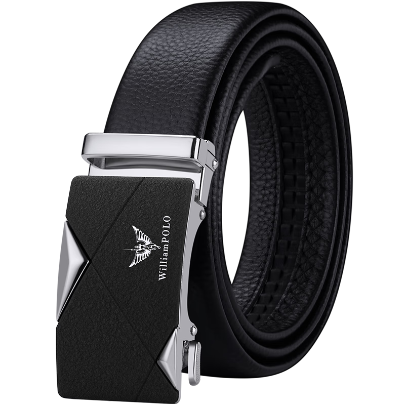 WILLIAMPOLO Men's Leather Belt with Automatic Buckle, Casual Waistband, Top-Grain Cowhide Trouser Belt, Birthday And Valentine's Day Gift