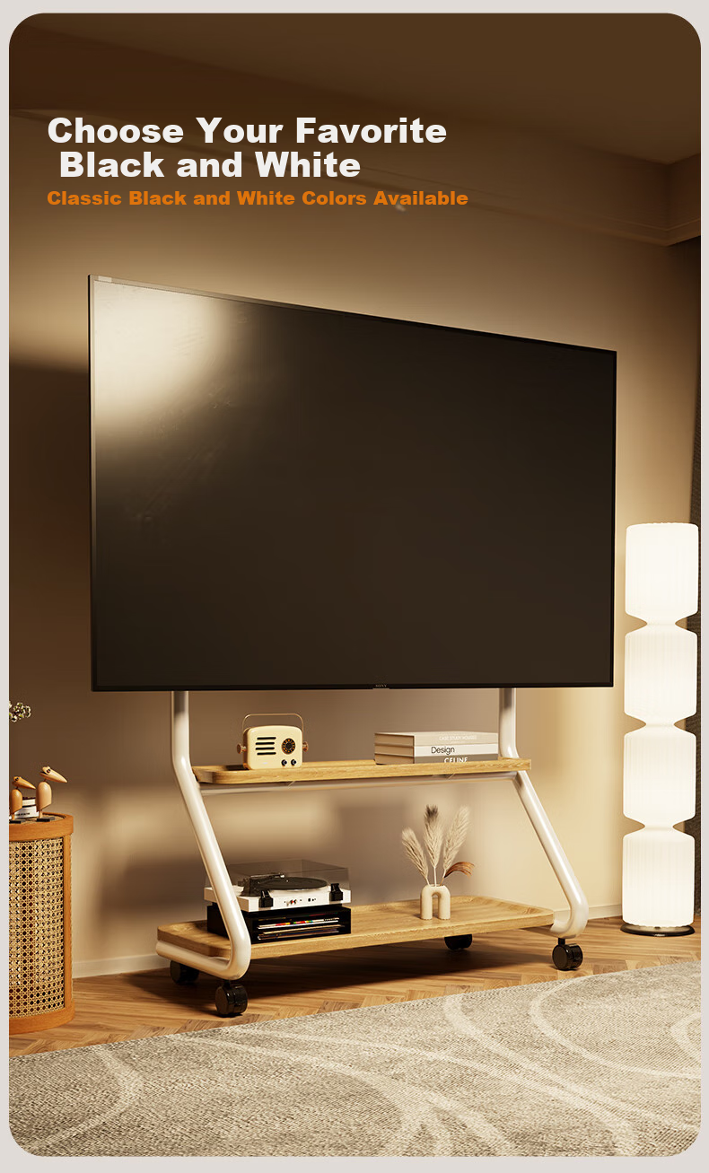 CABTE Twin Tower 50-100 Inch Mobile TV Stand Art Cart Floor-Standing TV Trolley, Black Model/Upgraded Pegboard Storage, Compatible with Multiple Brands 12