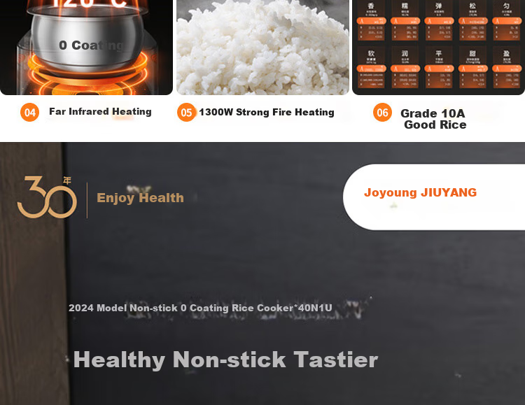 Joyoung Space Series Home Use 2024 Model, 0 Coating 4L Uncoated Rice Cooker, 316L Stainless Steel Inner Pot, Electric Rice Cooker 40N1U 2