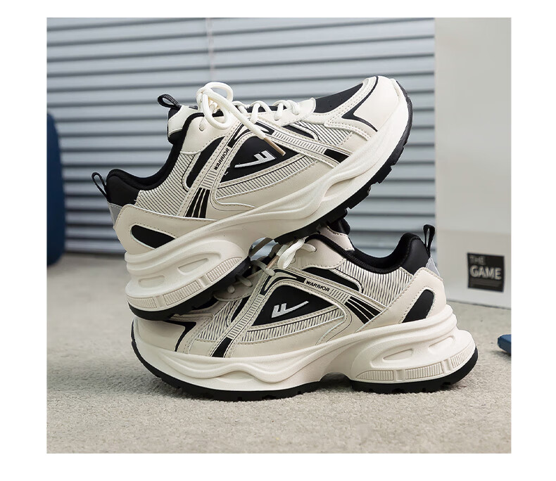 Warrior Women's Sneakers 2026 Spring New Leather Dad Shoes Thick Sole Height Increasing Couple Versatile Running Shoes 21