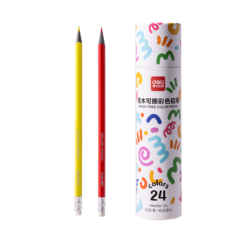 Deli 24-Color Erasable Colored Pencils with Hexagonal Barrel And Leather Tip for Coloring, Art Drawing, Children's Doodling, Easy-To Washable Colored Pencils, Girls' And Children's Gift, Graduation Present
