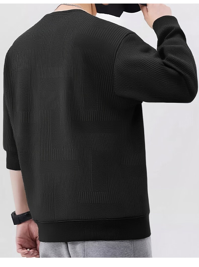 JEEP SPIRIT Men's Autumn Crew Neck Long Sleeve T-Shirt Comfortable Versatile Pullover Casual Sports Top Black L 3