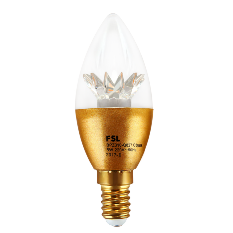 FSL Foshan Lighting LED Energy-saving Bulb Candle E14 Small Screw Base 6.5W Warm Yellow Gold 5-Pack