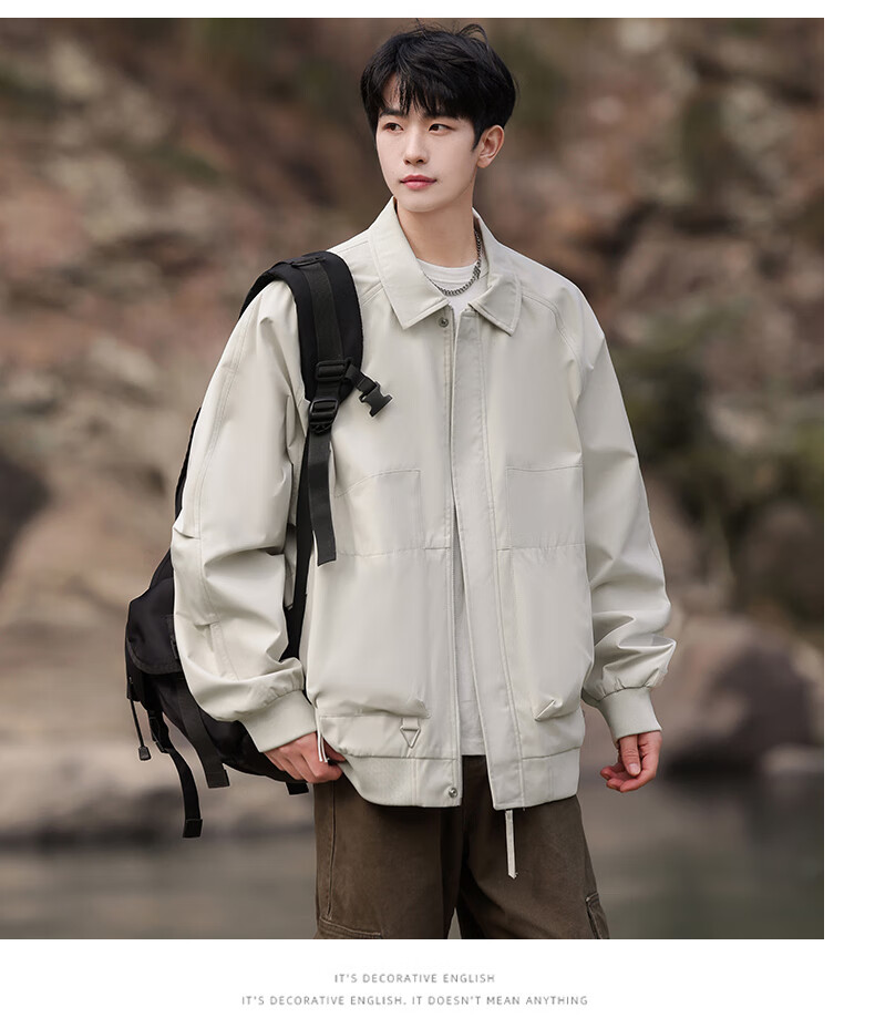 IZEXX Lapel Jacket for Men, Autumn Baen Style Trendy Casual Outerwear, Loose Fit Youth Jacket HZ10 Amber Black M 1