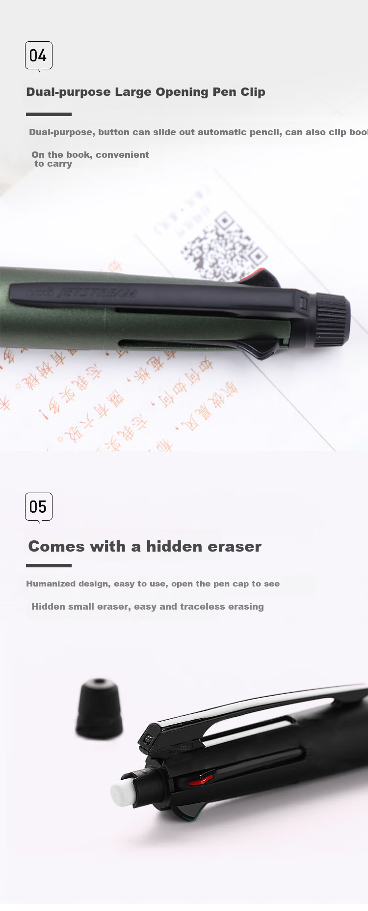 Uni Mitsubishi Five-In Multifunctional Pen, Business Medium Oil Pen, Signature Pen, Ballpoint Pen (Four Colors + Mechanical Pencil), Rose Gold Barrel, MSXE5-2000A 3