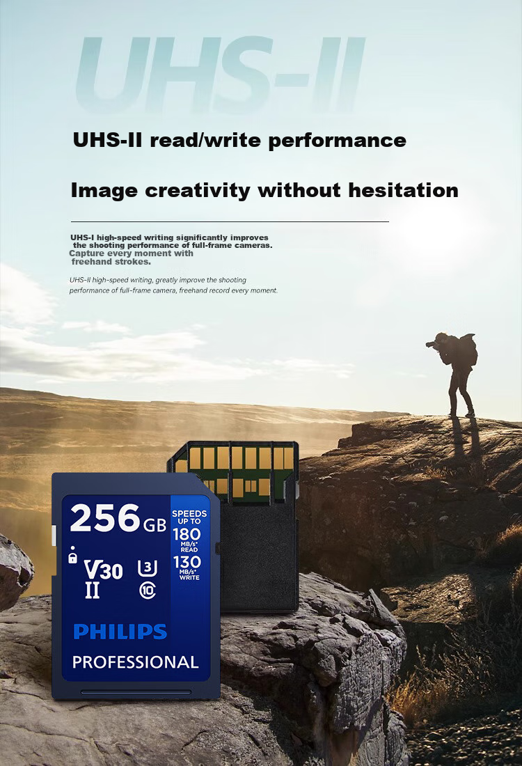 PHILIPS 64GB SD Memory Card, 4K Ultra-Fast Blue Card, V30 U3 C10 Camera Storage Card, Read Speed 180MB/s, Write Speed 130MB/s, Mirrorless/DSLR Camera Memory Card 2