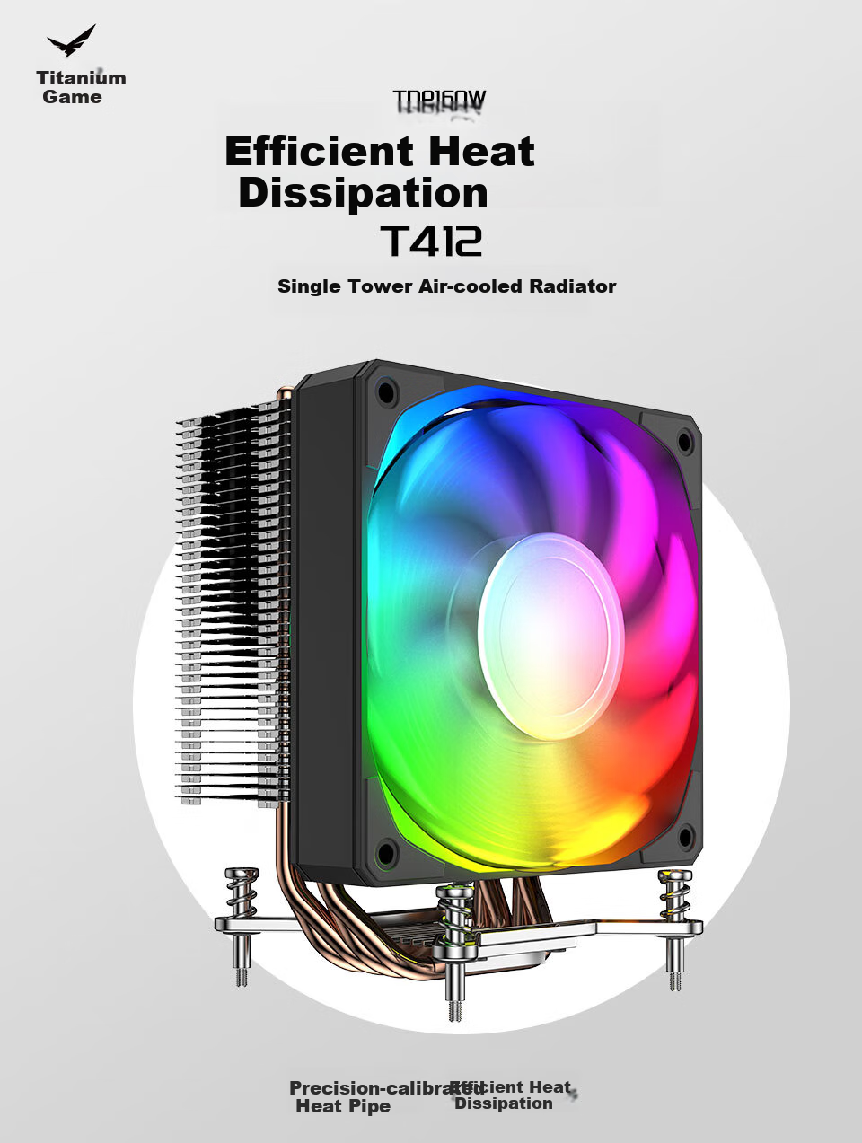 Taiyou T412 Intel I5 CPU Air Cooler, 4 Heat Pipes Pure Copper Thermal Conductors / Compatible with 115x/1200/1700/185/12cm Fans 1