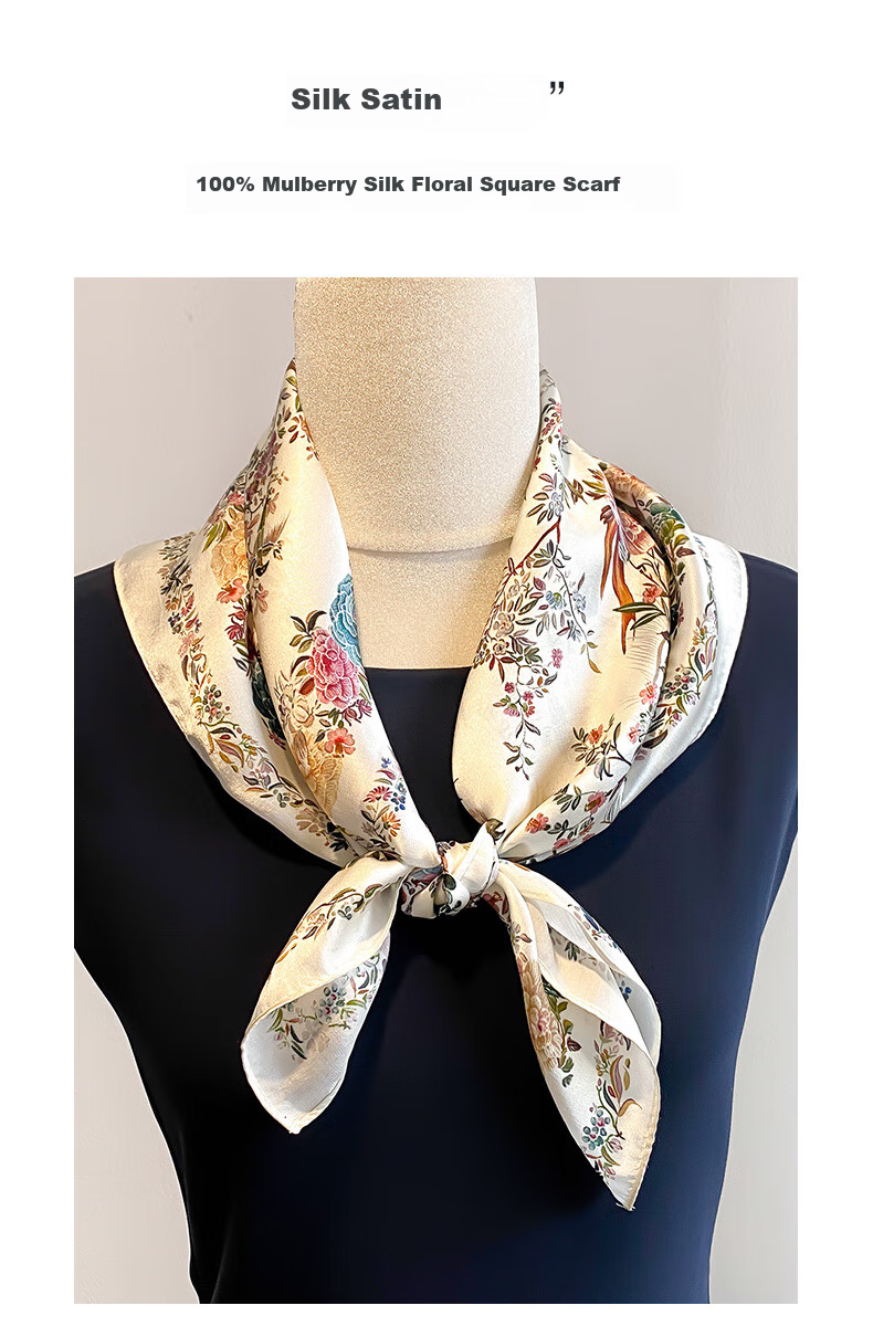 Hangsilu Silk Scarf for Women, Mulberry Silk Square Scarf, Fashionable Neck Scarf, Birthday Gift, Mid-Autumn Festival Gift for Mom, Elders And Teachers 1