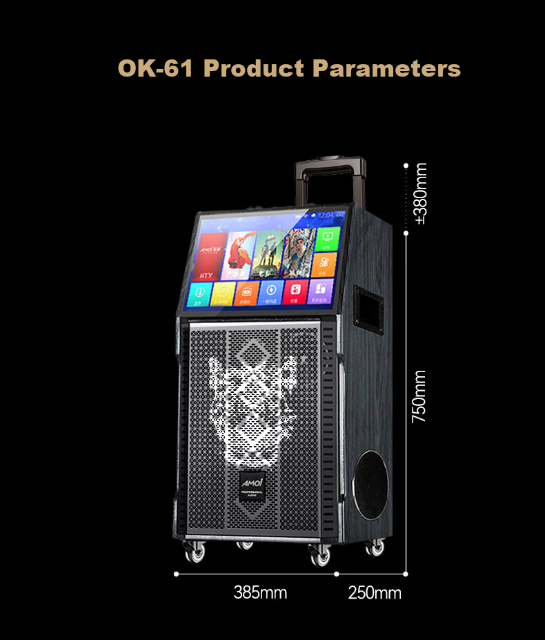 Amoi OK-60 Home KTV Sound System Package, Karaoke Machine All-In Home Karaoke, Outdoor Trolley Karaoke Complete Set Equipment, Square Dance Speaker with Display Scree 10