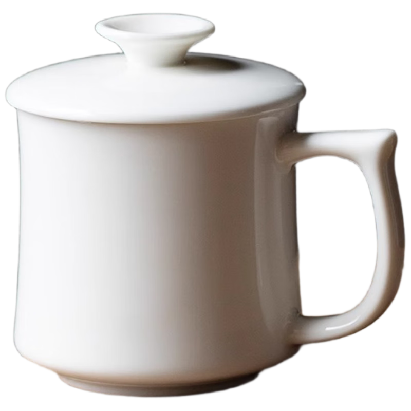 PINYU Mutton Fat Jade Tea Cup with Lid Ceramic Mug for Home Office High-End Tea Set White 370ml