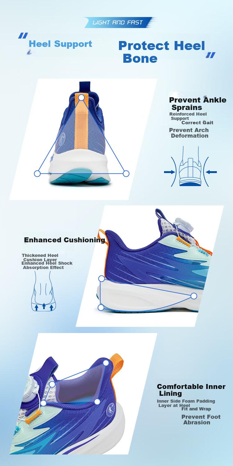 QIAODAN Boys' Running Shoes for Children, Summer 2026 [Light Speed] Dial-Lock Breathable Sneakers, Smart Blue, Size 40 17